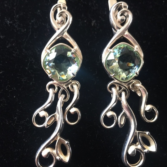 Sterling silver chandelier green stone earrings - Picture 3 of 6